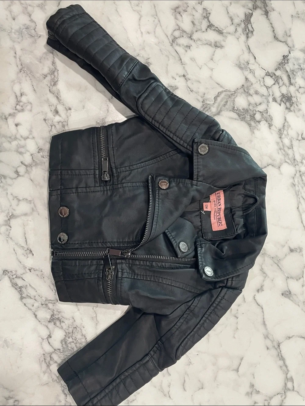 Urban Republic Black Moto-Style Faux Leather Jacket 12m